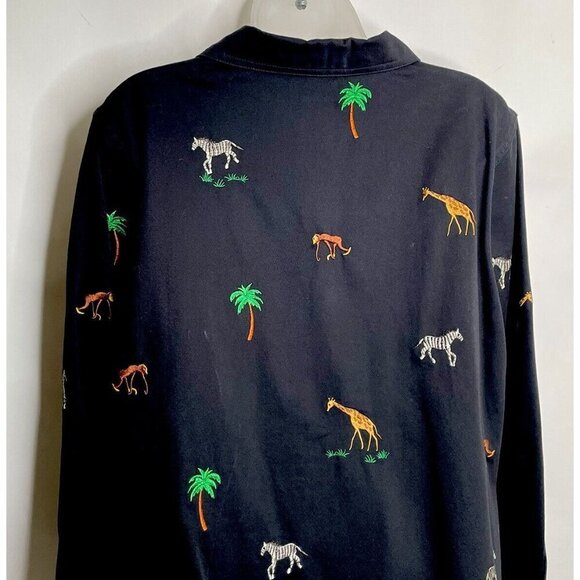 Quacker Factory Jacket Black Embroidered Jungle Animals Palm Trees Zip Up Casual - Picture 9 of 15